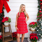 Red Christmas Tweed Scalloped Holiday Mini Dress