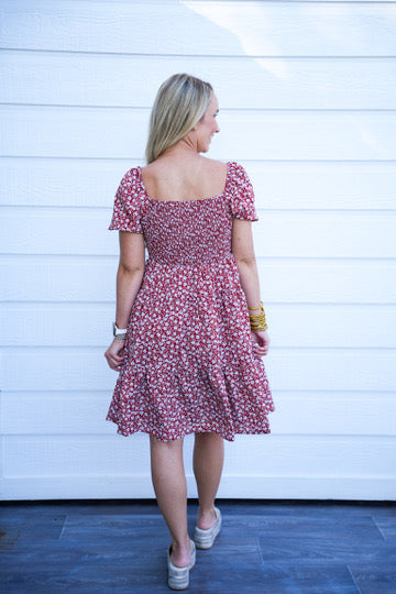 Rust Floral Printed Mini Dress