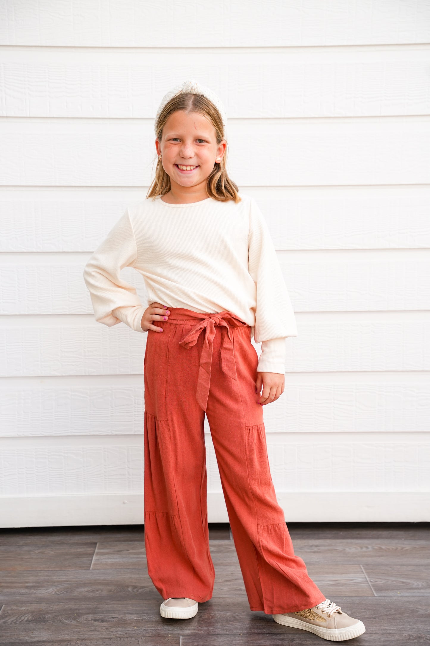 Brick Gathered Detail Wide Leg Pant