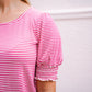 Smocked Cuff Puff Sleeve Striped Top - Fuchsia - Southern Belle Boutique