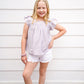 Lavender Smocked Detail Ruffle Shoulder Top