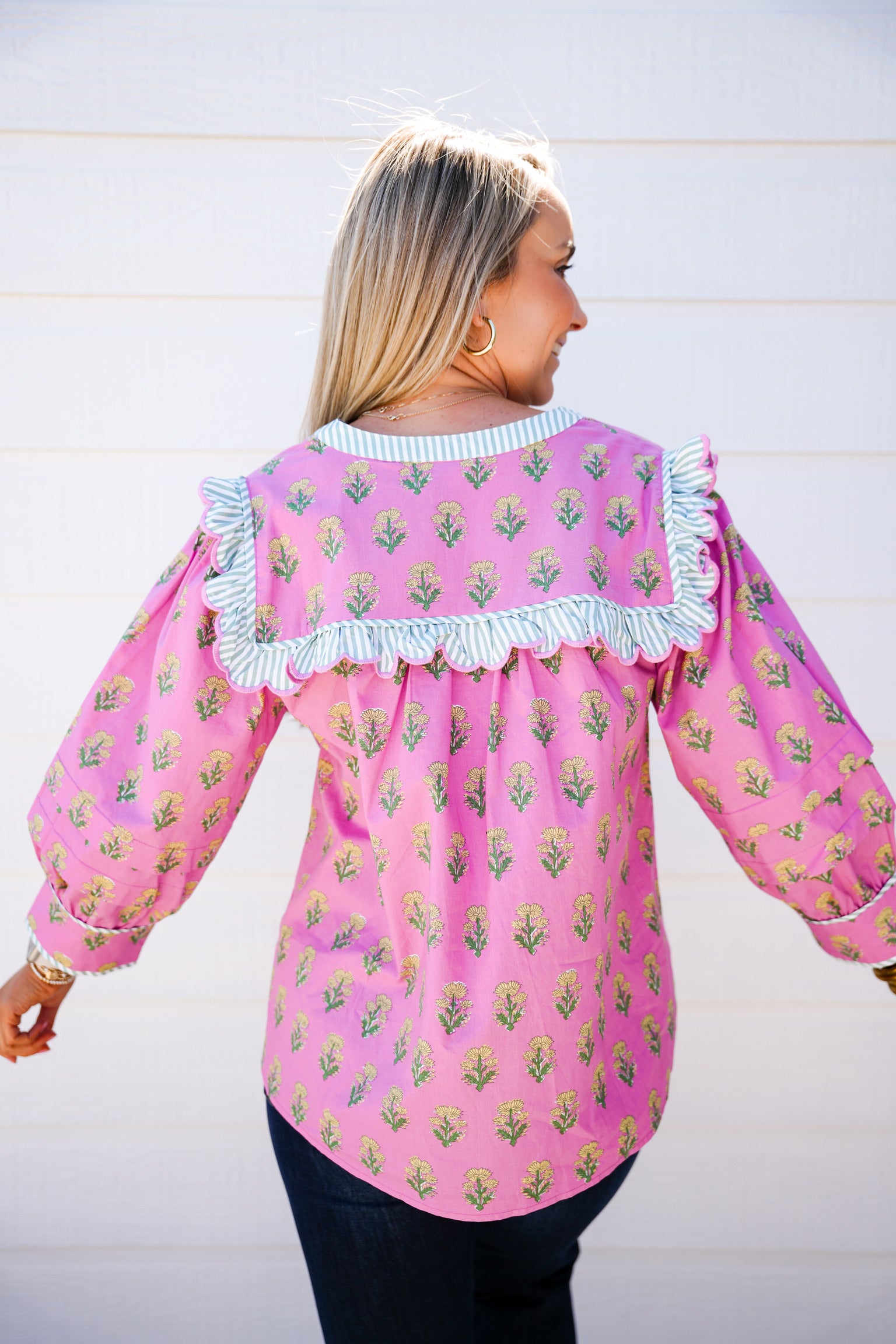 Lilac Ruffle Sleeve Floral Blouse - Southern Belle Boutique