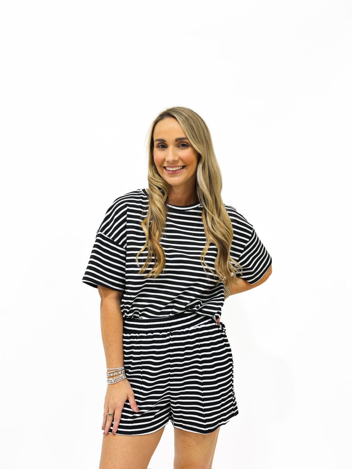 Black Striped Lounge Short Set