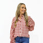 Burgundy Gingham Plaid Ruffle Cuff Shirt