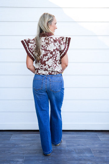Charlotte HR Wide Leg Front Seam Patch Jeans - Vibrant