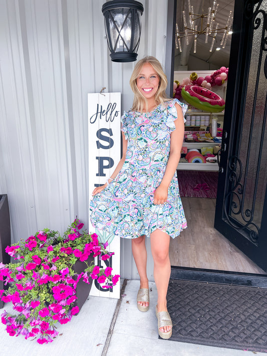 Coco Tiered Mini Dress - St Yves Paisley - Southern Belle Boutique