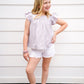 Lavender Smocked Detail Ruffle Shoulder Top