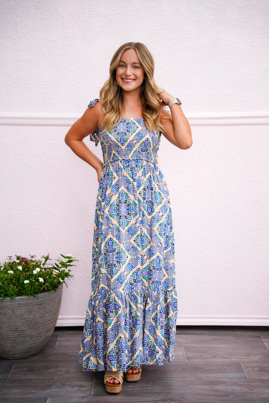 Blue Shoulder Strap Maxi Dress