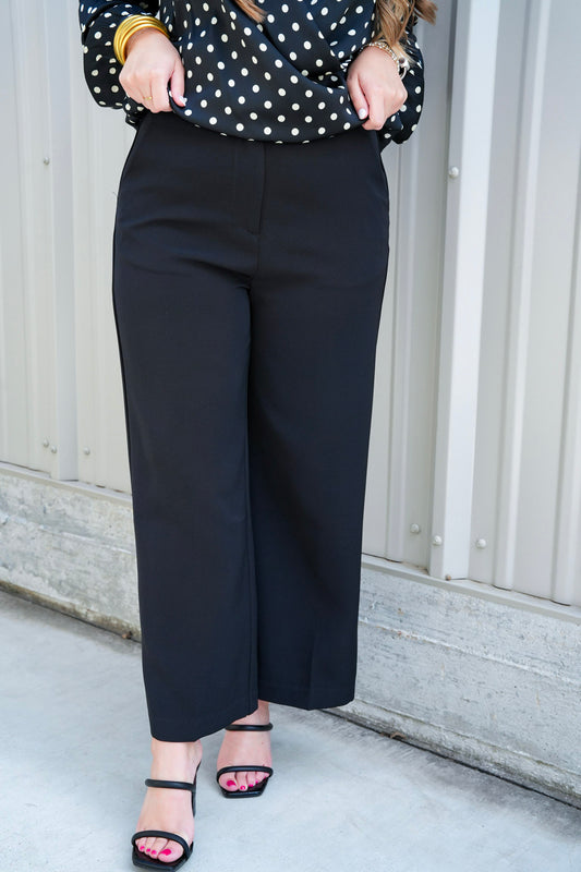 Denali High Rise Wide Leg Cropped Black Pant