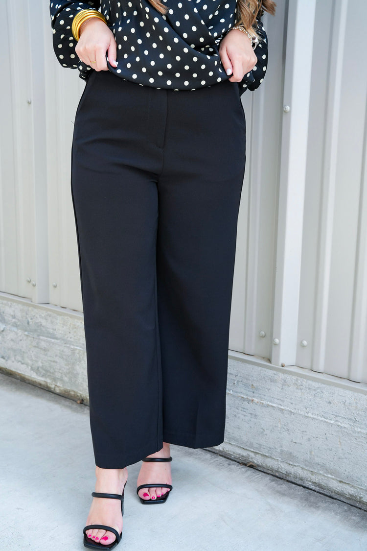 Denali High Rise Wide Leg Cropped Black Pant