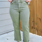 High Rise Raw Crop Straight Jeans - Deep Lichen Green