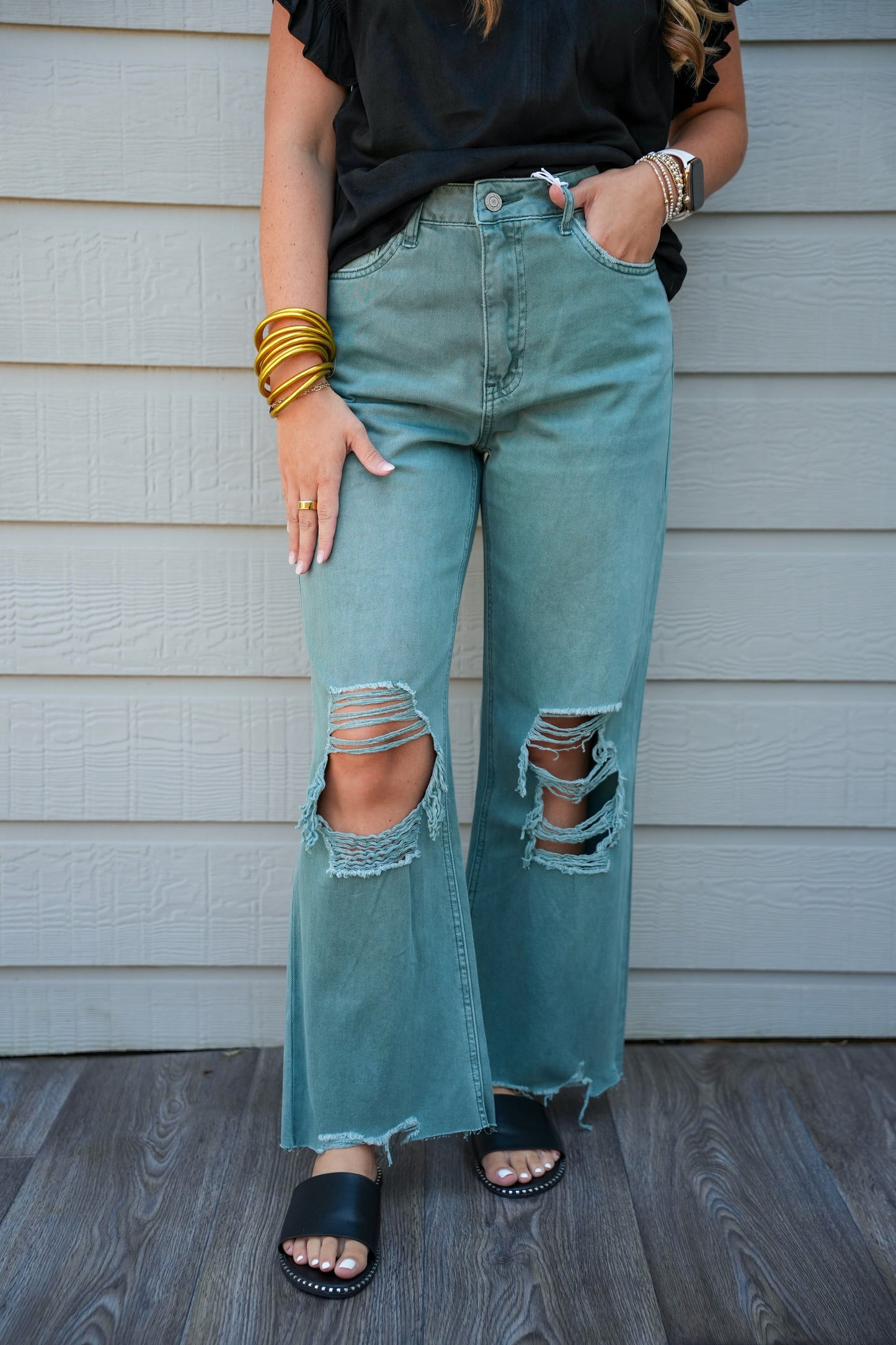 Army Green Vintage Crop Flare Jean