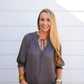 Charcoal Tie Front Top