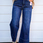 Tummy Control Mid Rise Crop Wide Pintuck Front Jeans - Deep Blue