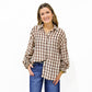 Brown Gingham Plaid Ruffle Cuff Shirt