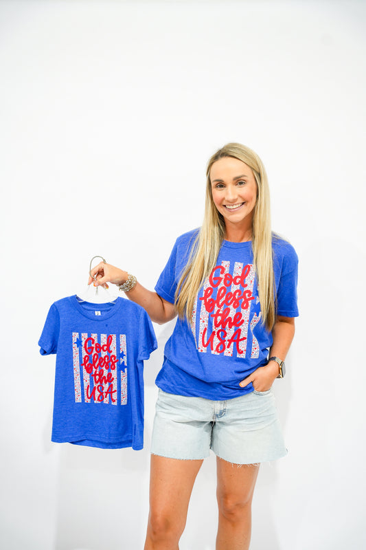 God Bless USA Floral Striped Youth Tee - Southern Belle Boutique