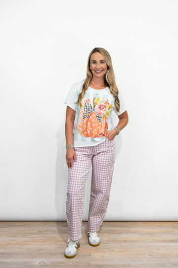 Michelle Gingham Barrel Jeans