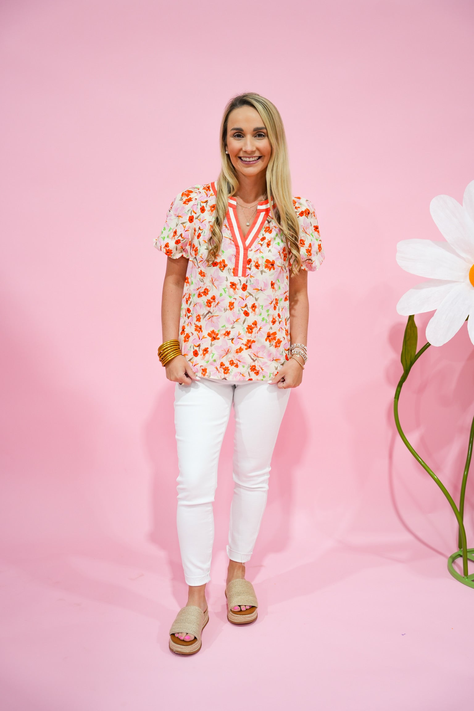 Pink Coral Floral Printed Blouse - Southern Belle Boutique