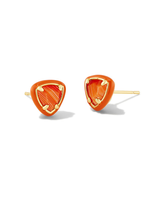 Arden Enamel Framed Stud Earrings - Gold Orange Banded Agate - Southern Belle Boutique