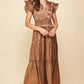 Mocha Satin Tiered Maxi Dress