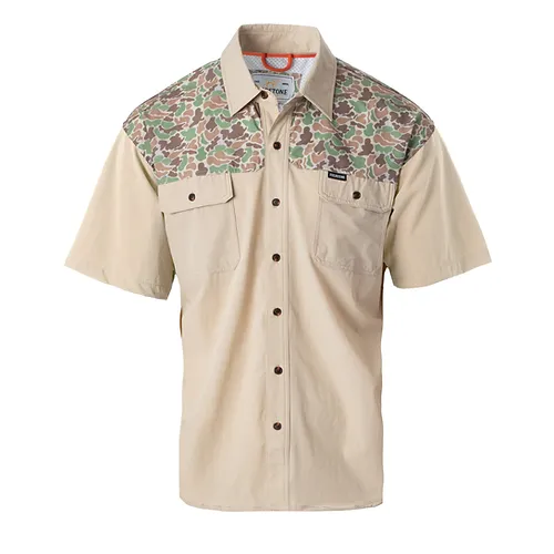 Youth S/S Wingman Button Down - Sand/Camo - Southern Belle Boutique