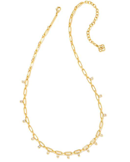 Lindy Crystal Chain Necklace - Gold White CZ - Southern Belle Boutique