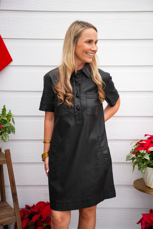 Tatiana Faux Leather Black Dress