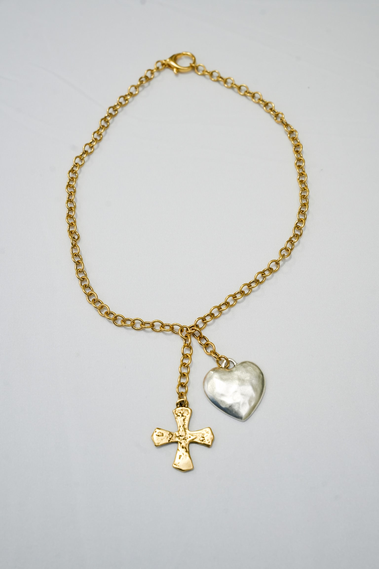 Weston Drop Mini Silver Heart & Cross Necklace - Southern Belle Boutique