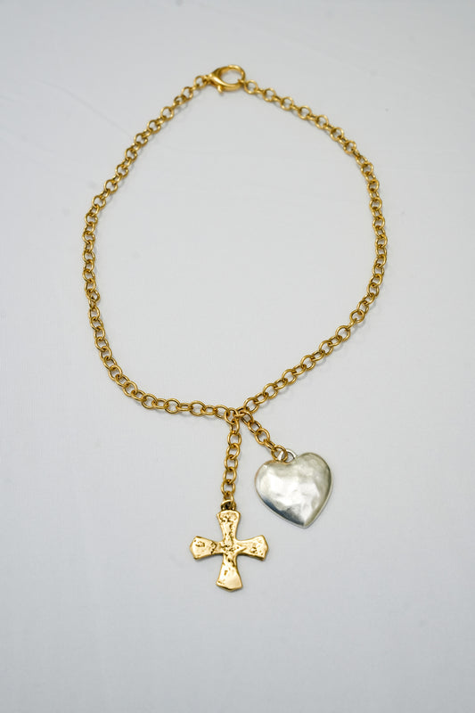 Weston Drop Mini Silver Heart & Cross Necklace - Southern Belle Boutique