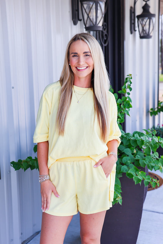 Yellow Glow French Terry Short Set - Southern Belle Boutique