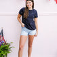 Star Embroidered Cotton Tee - Navy