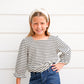 White Black Striped Square Neck Top