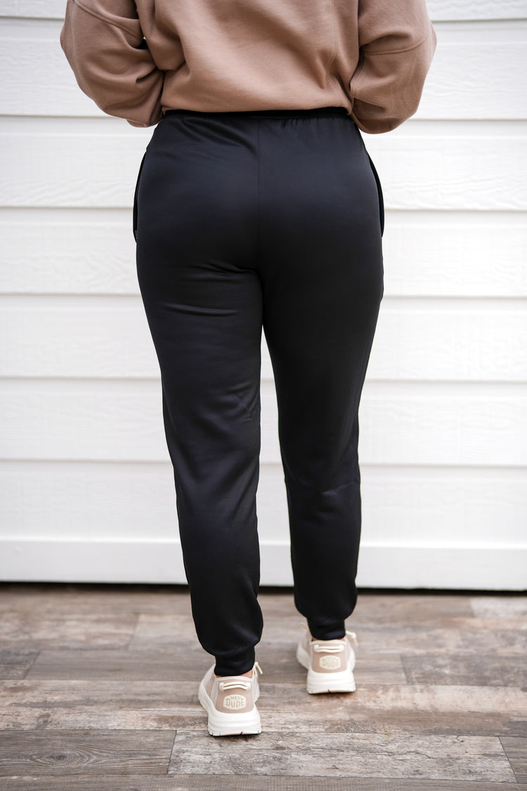 Cuffed Joggers with Zippered Pockets - Black