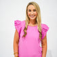 Hot Pink Eyelet Sleeve Top - Southern Belle Boutique