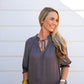 Charcoal Tie Front Top