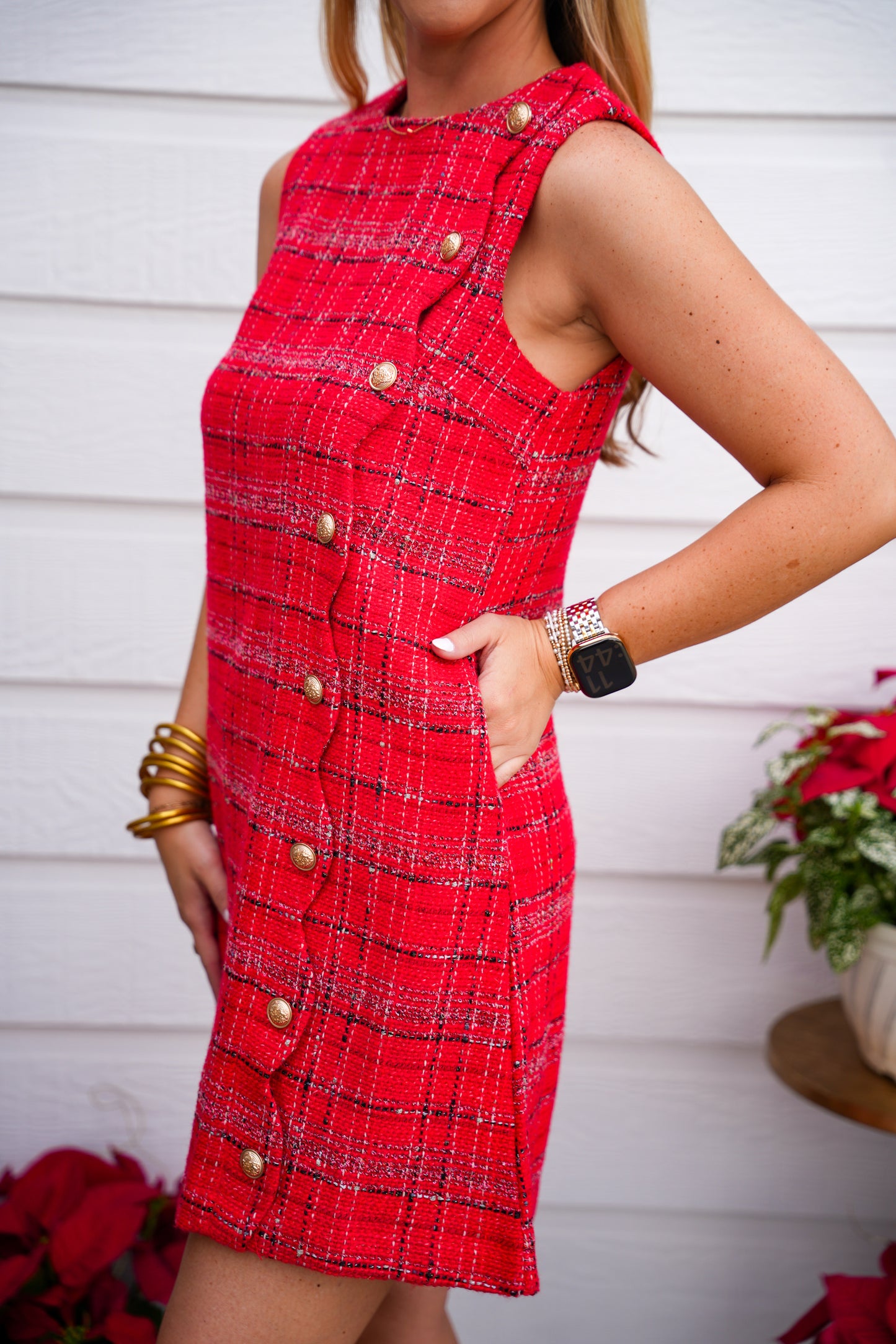 Red Christmas Tweed Scalloped Holiday Mini Dress