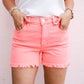 Tummy Control High Rise Frey Hem Shorts - Coral