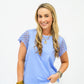 Blue Scalloped Lace Sleeve Top - Southern Belle Boutique