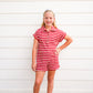 Rust Stripe Short Sleeve Collared Patch Pocket Romper