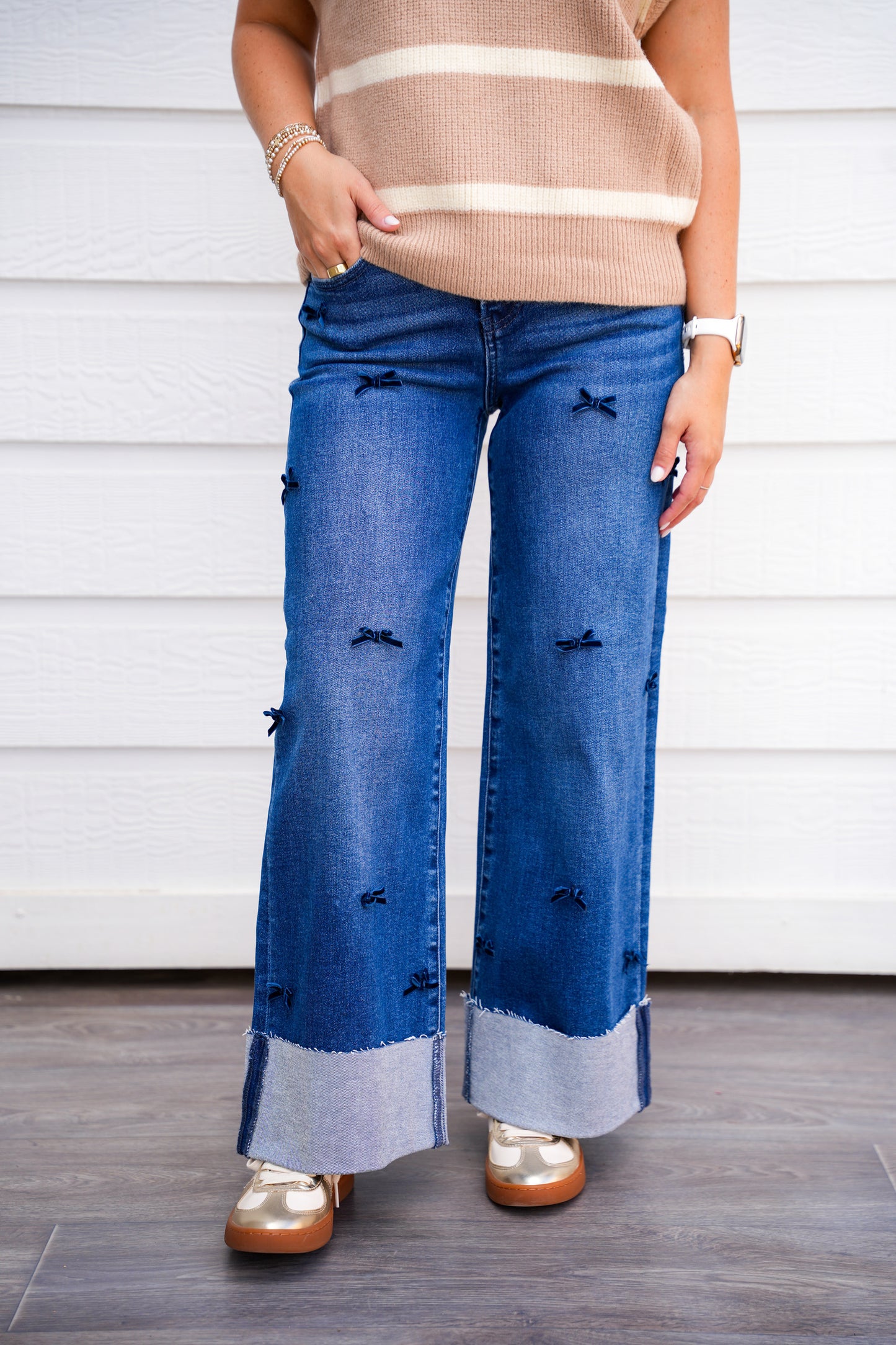 High Rise Crop Wide Leg Jean - Bow Detail