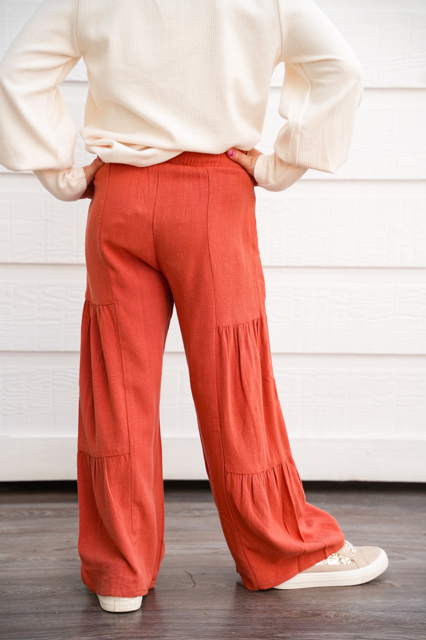 Brick Gathered Detail Wide Leg Pant