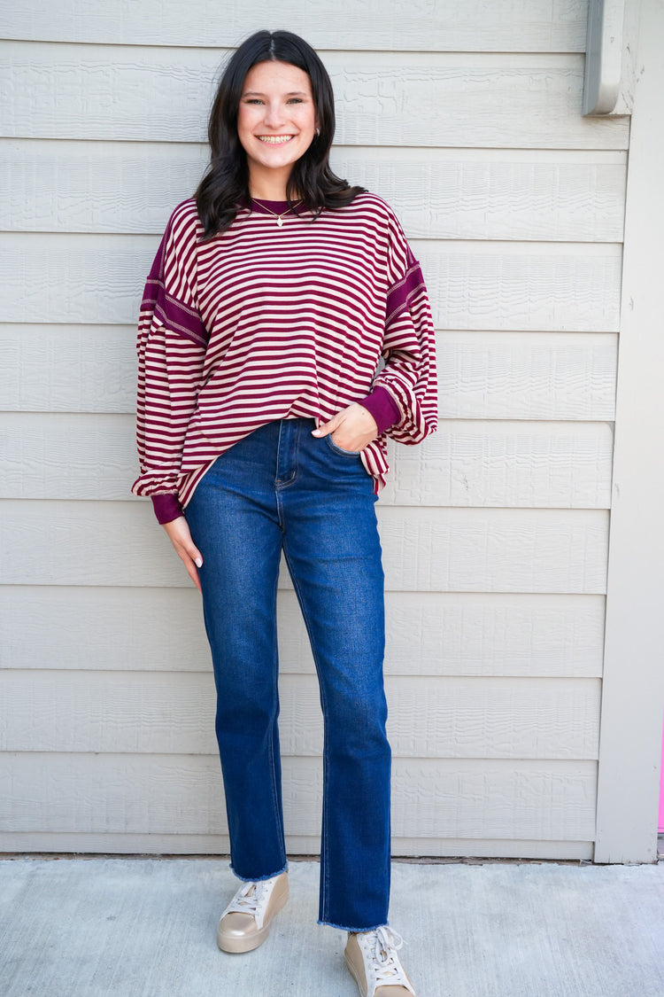 Burgundy Sand Striped Top