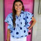 Blue Navy Polka Dot Ruffle Blouse