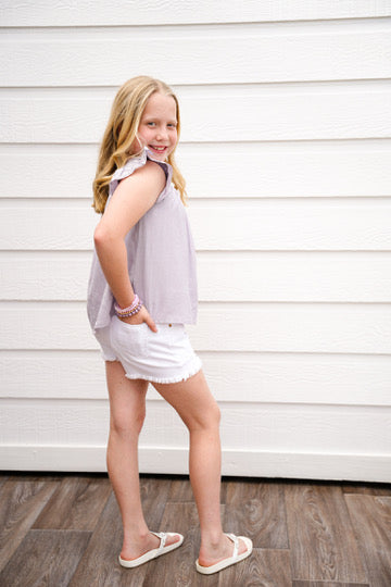 Lavender Smocked Detail Ruffle Shoulder Top - Southern Belle Boutique