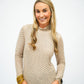 Embellished Mesh Mock Neck Top - Light Beige