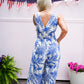 Tropical Print Royal Blue Jumpsuit