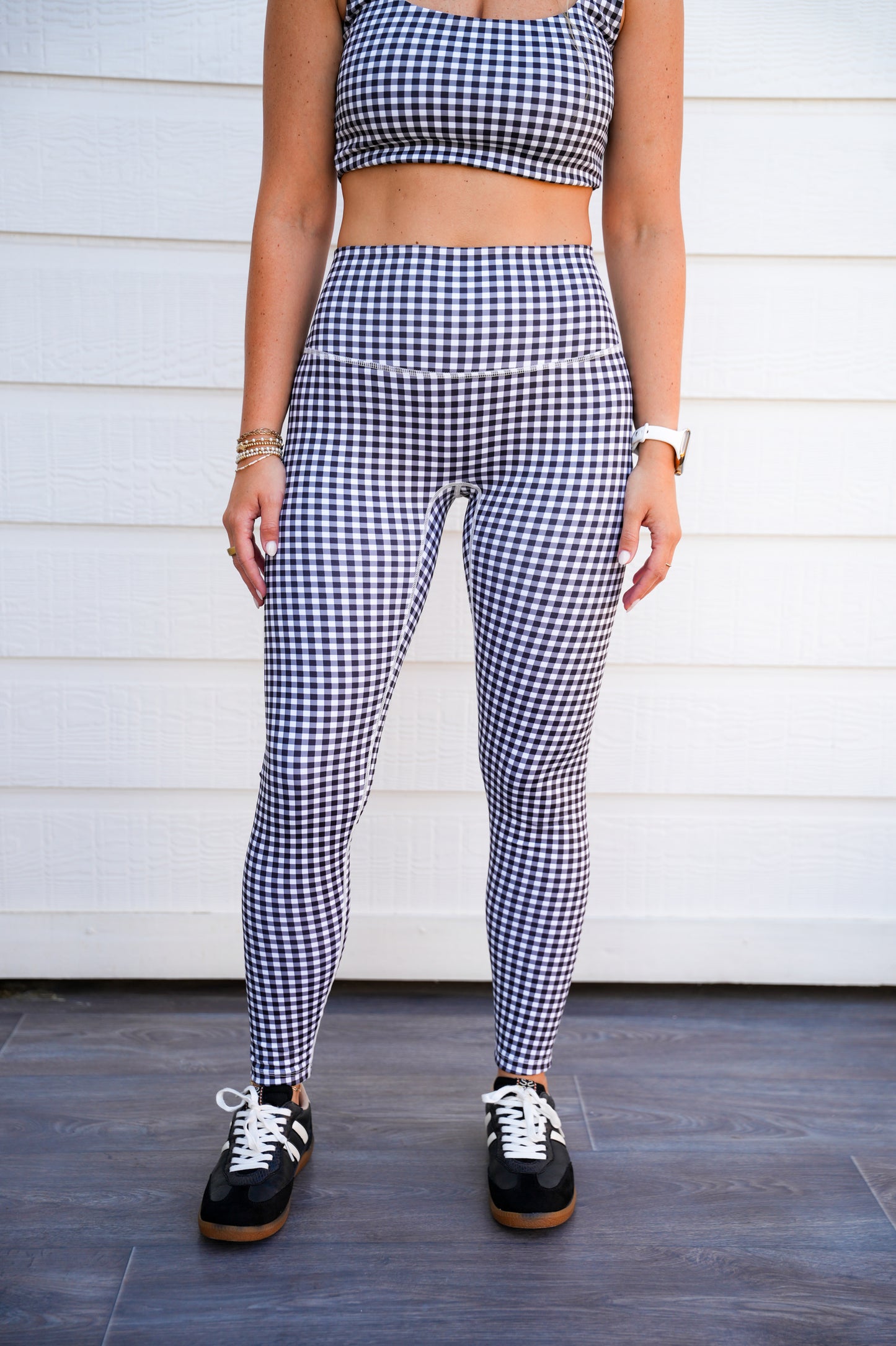 Black Gingham Print Aligned Performance High-Rise Leggings