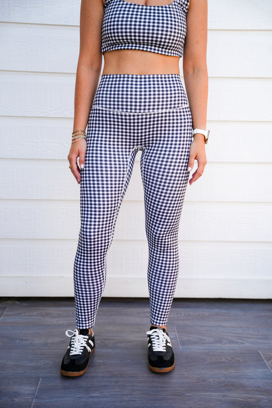 Black Gingham Print Aligned Performance High-Rise Leggings