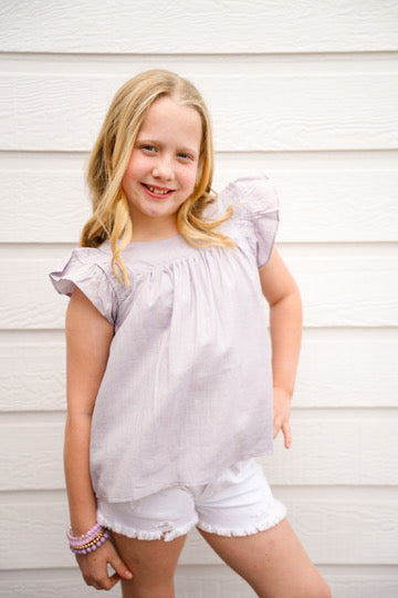 Lavender Smocked Detail Ruffle Shoulder Top - Southern Belle Boutique