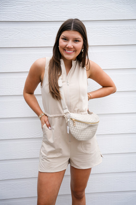 Sand Drawstring Waist Romper - Southern Belle Boutique